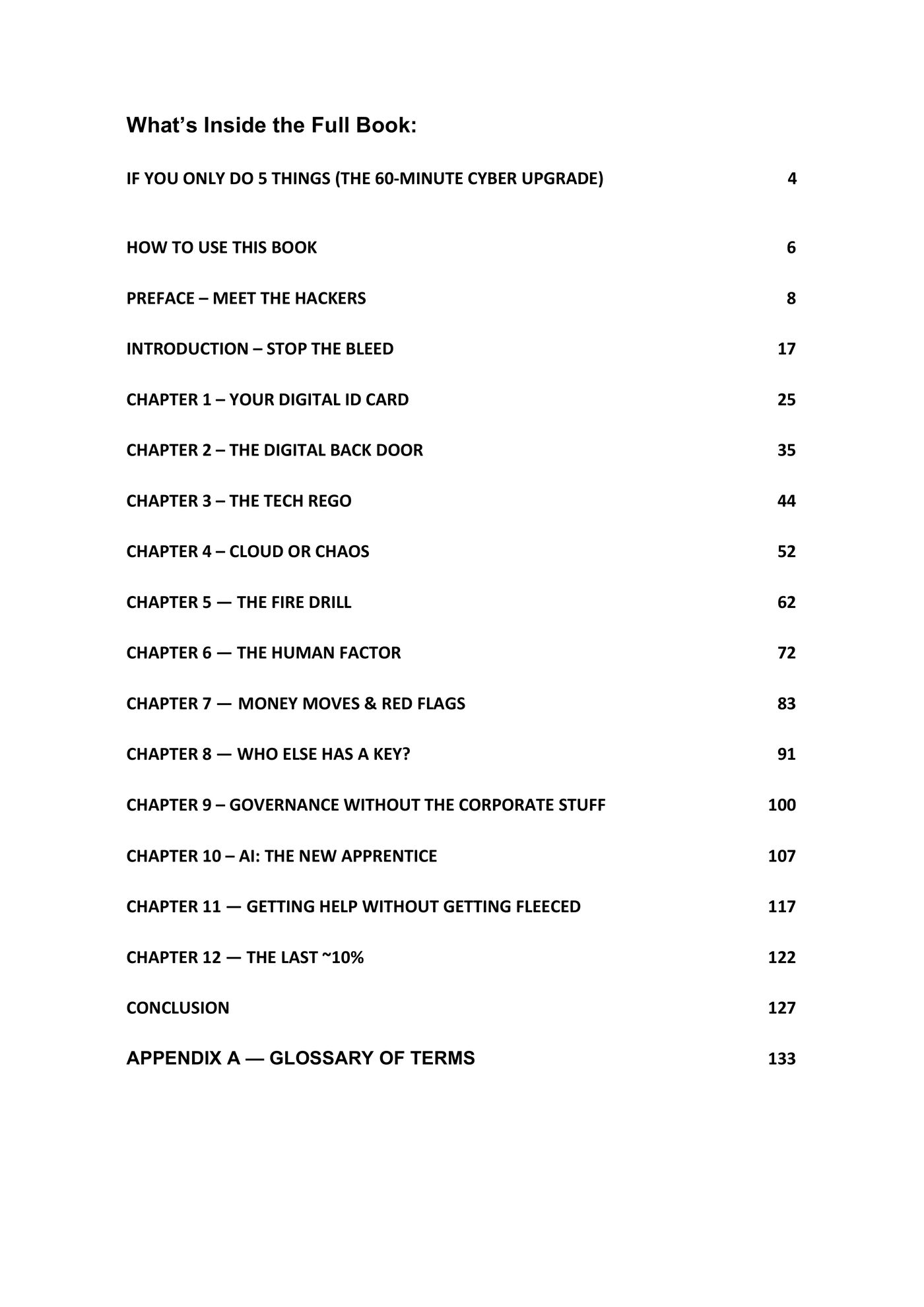 Page 2 of 11. Contents — the twelve chapters, the quick-start, the conclusion and the glossary, with page numbers