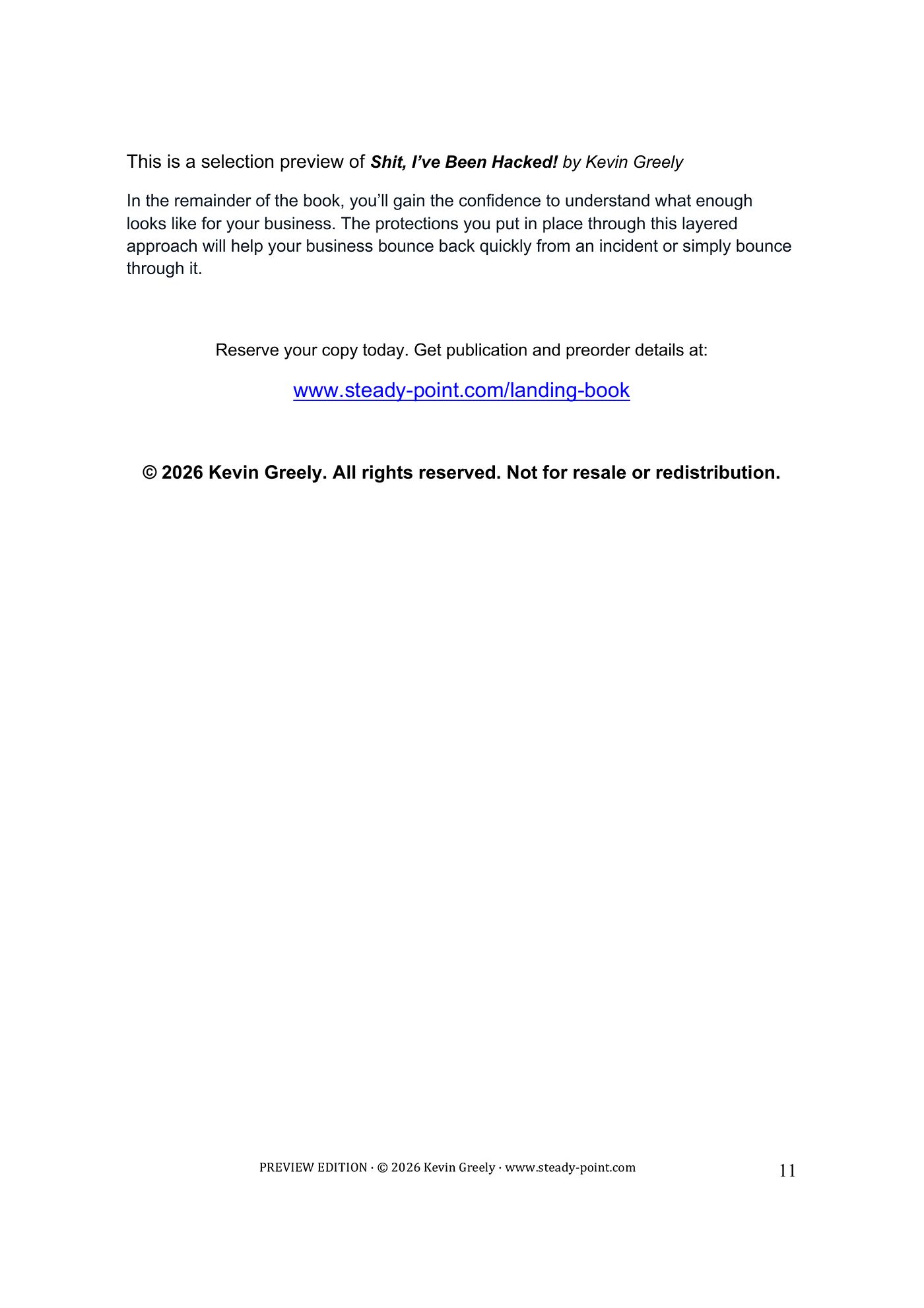 Page 11 of 11. The closing page — where to reserve a copy, and the copyright notice